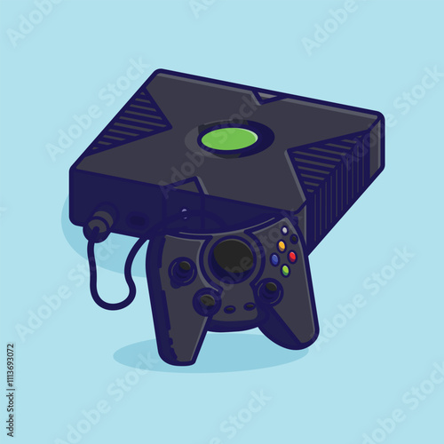 Simple game console and controller Microsoft Xbox Original cartoon vector illustration Collection of game console concept icon isolated