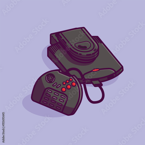 Simple console and joystick Atari jaguar cartoon vector illustration Collection of game console concept icon isolated