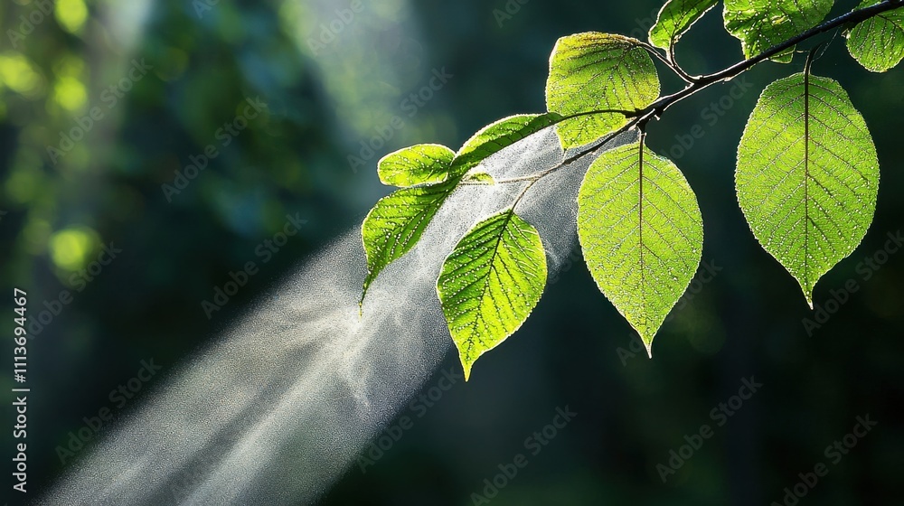 Morning sunlight illuminating mist on plants in a lush forest nature photography serene environment close-up perspective capturing tranquility Morning sunlight illuminating mist on plants in a lush forest nature photography serene environment close-up perspective capturing tranquility