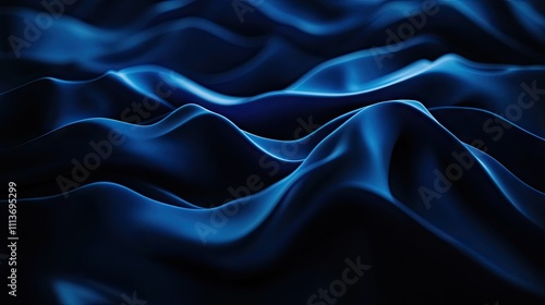 A mesmerizing close-up of deep blue satin fabric, showcasing elegant waves and smooth textures.