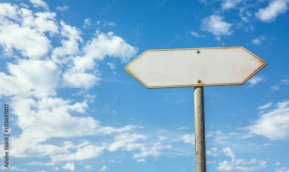 Blank directional sign against blue sky, clouds Blank directional sign against blue sky, clouds