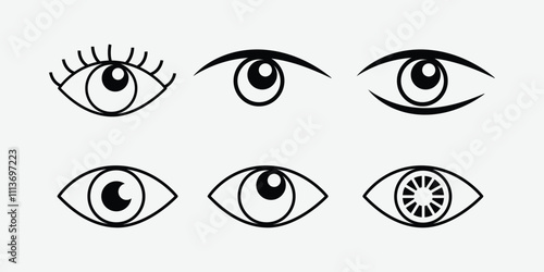 Simple eye icon, incognito mode and watch icons for app website ui, white background