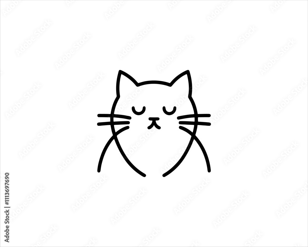 Fototapeta premium Minimalist Cat line art logo design icon vector illustration. Animal logotype concept. Outline cat logo.