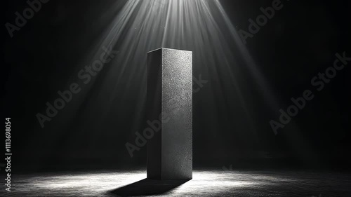 Mysterious monolith illuminated by light beams in