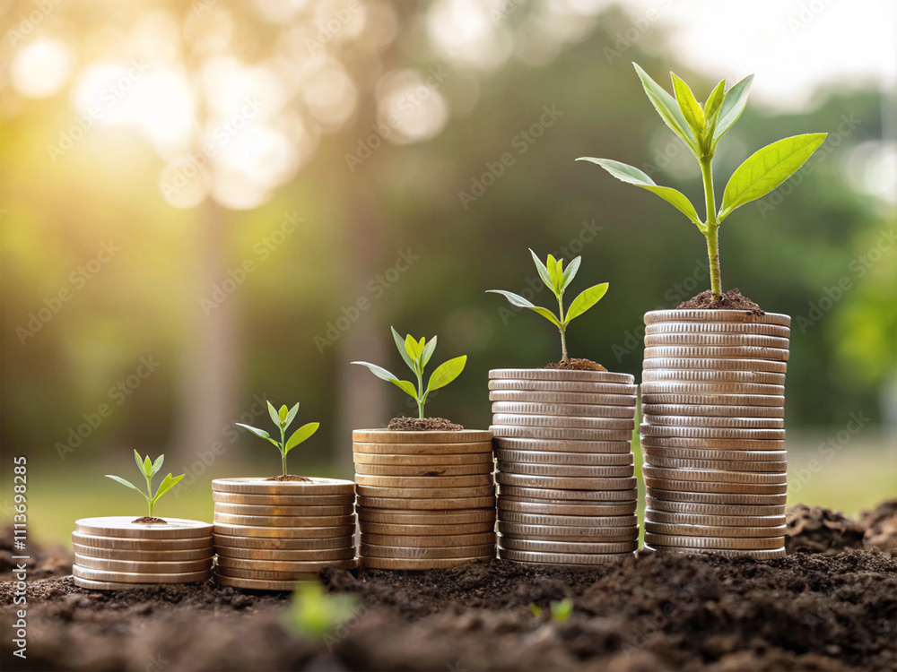 stack of coins on the floor and a small tree symbolizing growth. Finance and money saving concept. stack of coins on the floor and a small tree symbolizing growth. Finance and money saving concept.