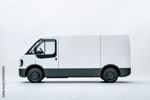 Side view of blank white delivery van on plain background photo