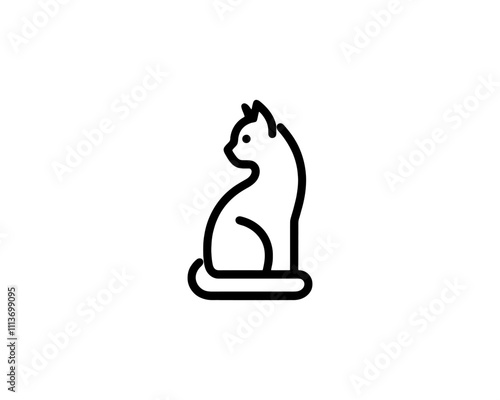 Minimalist Cat line art logo design icon vector illustration. Animal logotype concept. Outline cat logo.