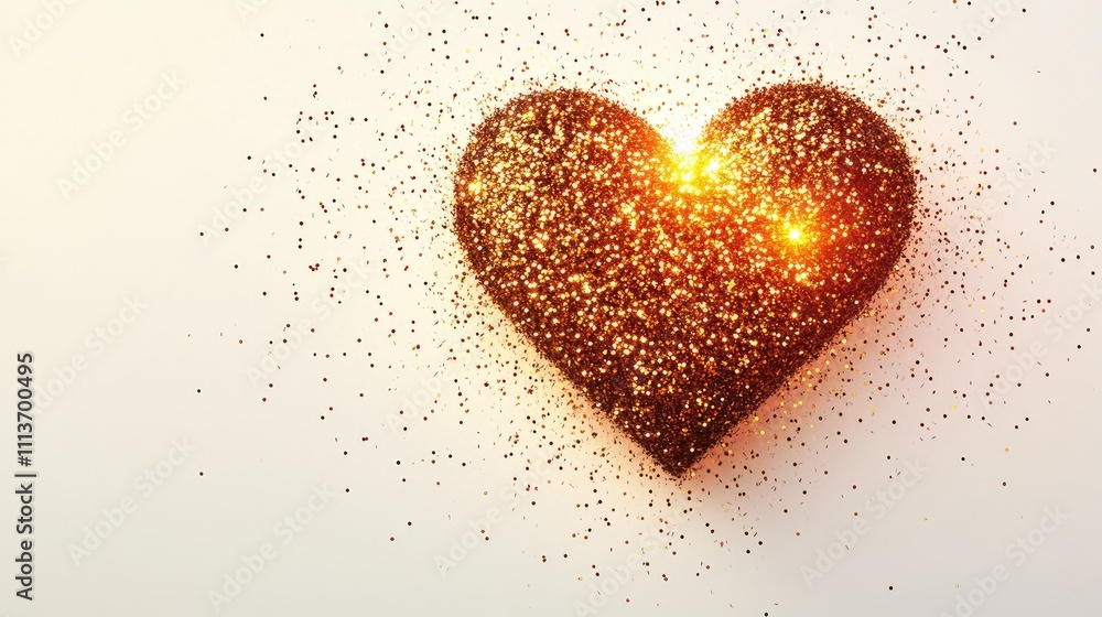 A heart symbol created with golden glitter sparkles, glowing on a creamy white background. A heart symbol created with golden glitter sparkles, glowing on a creamy white background.
