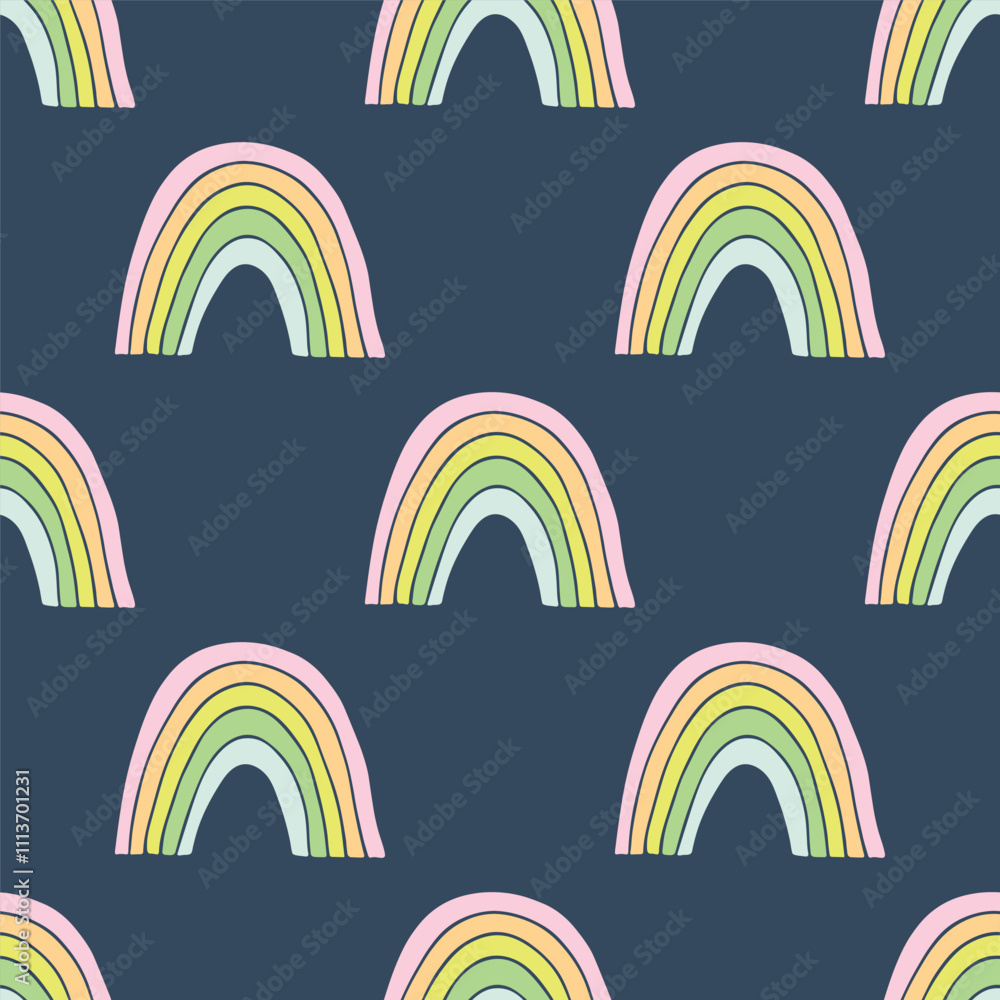 Seamless pattern with rainbow doodle for decorative print, wrapping paper, greeting cards, wallpaper and fabric Seamless pattern with rainbow doodle for decorative print, wrapping paper, greeting cards, wallpaper and fabric