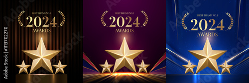 Best Award gold laurel wreath badge logo design tree star vector illustration isolated on black background. Gold achievement for best no 1 brand.