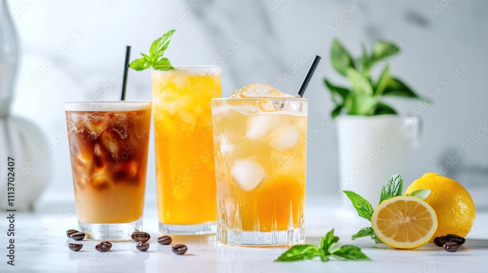 Refreshing Iced Drinks with Lemon and Basil Refreshing Iced Drinks with Lemon and Basil