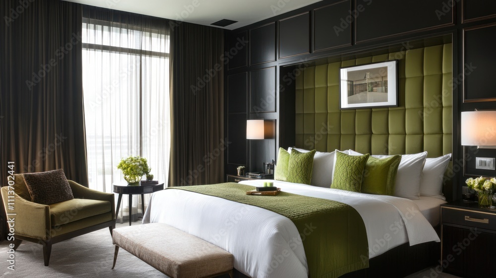 Luxury Hotel Suite: Serene Green and Dark Wood Interior Luxury Hotel Suite: Serene Green and Dark Wood Interior