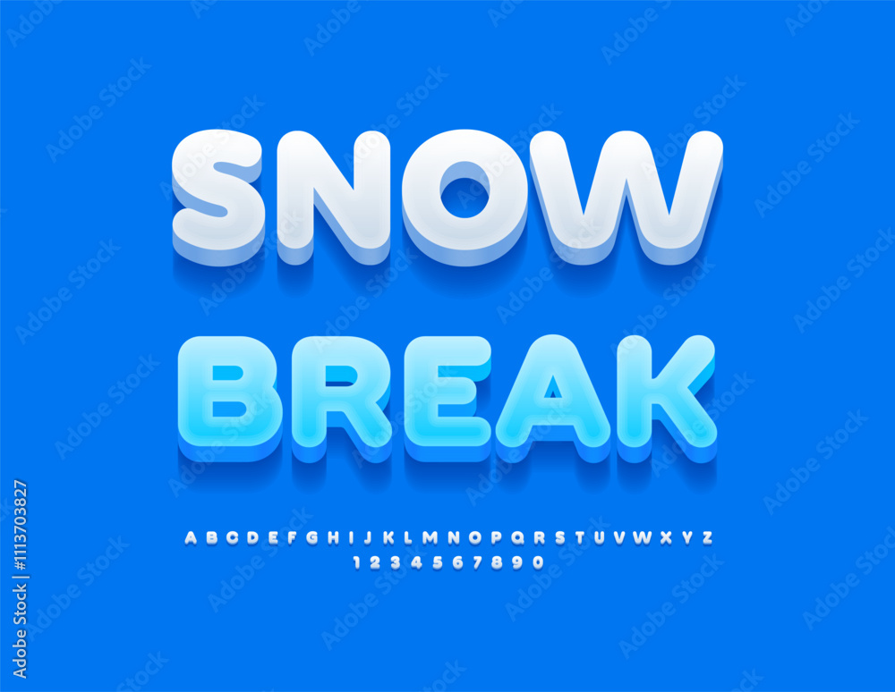Vector recreational emblem Snow Break. Cold White Font. Modern set of Alphabet Letters and Numbers Vector recreational emblem Snow Break. Cold White Font. Modern set of Alphabet Letters and Numbers