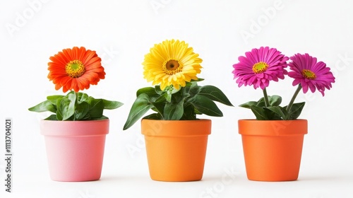 Wallpaper Mural Vibrant Trio of Potted Blooms, a captivating display of three lush, colorful flowers in decorative pots, enhancing any indoor or outdoor space with their cheerful presence. Torontodigital.ca