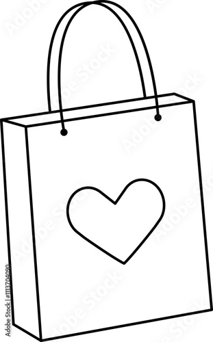 Valentine shopping paper bag outline.
Valentine's Day gift bag coloring drawing.
Transparent background.