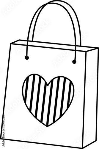 Valentine shopping paper bag outline.
Valentine's Day gift bag coloring drawing.
Transparent background.