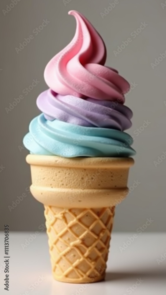 A Beautifully Swirled Soft Serve Ice Cream Cone Featuring Pink and Blue Flavors on a Crisp Waffle Cone A Beautifully Swirled Soft Serve Ice Cream Cone Featuring Pink and Blue Flavors on a Crisp Waffle Cone
