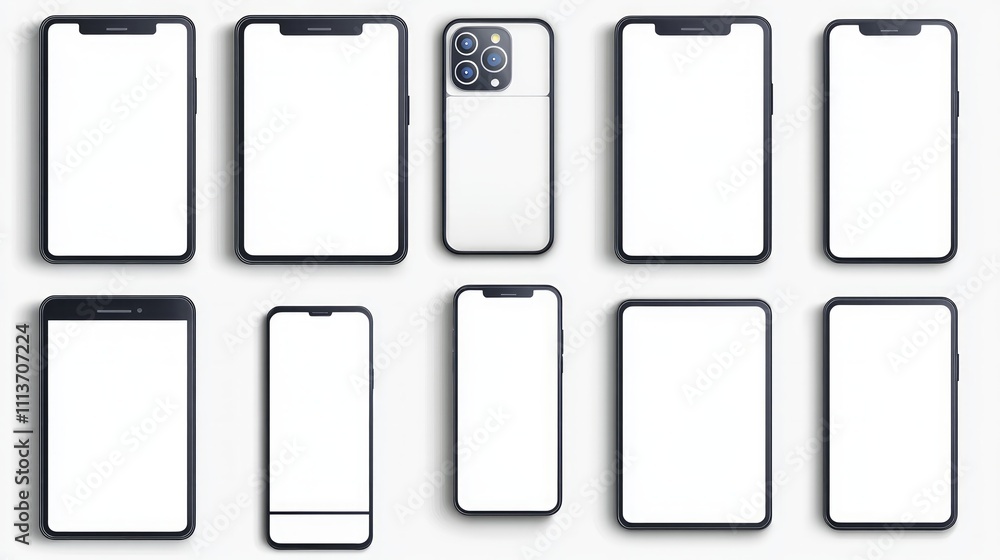 Mockup of various smartphones and tablets with blank screens, isolated on white background. Mockup of various smartphones and tablets with blank screens, isolated on white background.