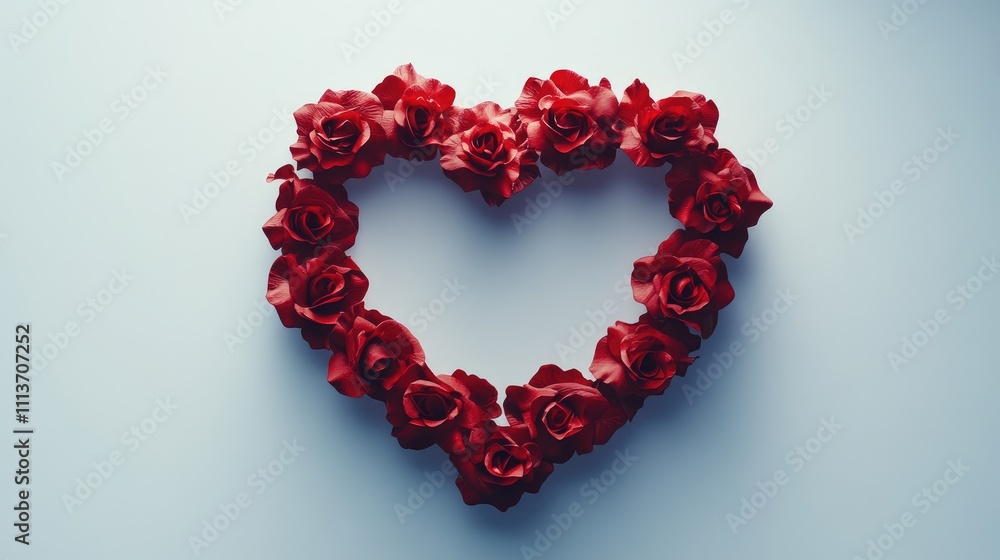 Heart-shaped wreath made of roses on a white background, leaving the center for text Heart-shaped wreath made of roses on a white background, leaving the center for text