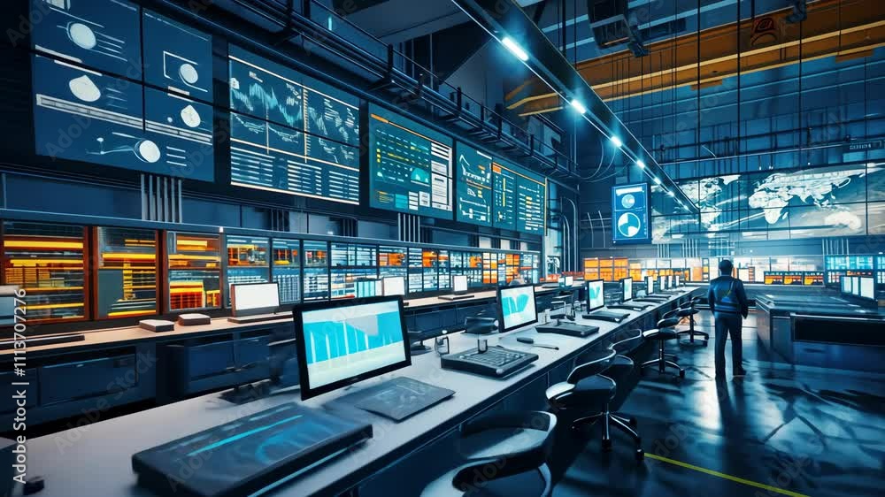 Futuristic Control Room: Global Monitoring and Data Analysis Center