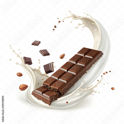 abstract 3d Milk and chocolate splash swirls with drops isolated on white background