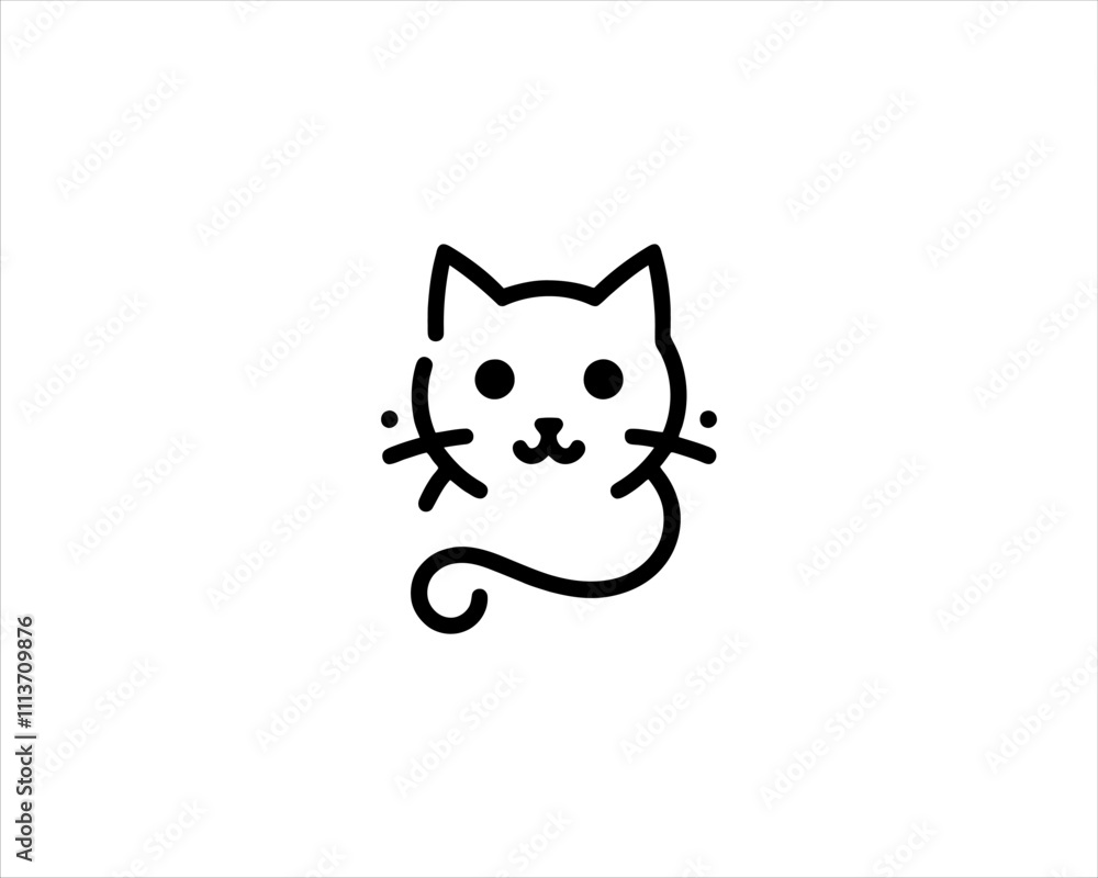 Obraz premium Minimalist Cat line art logo design icon vector illustration. Animal logotype concept. Outline cat logo.