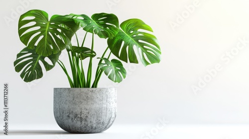 A lush Monstera plant in a sleek concrete pot, bringing a touch of nature and freshness to indoor decor.