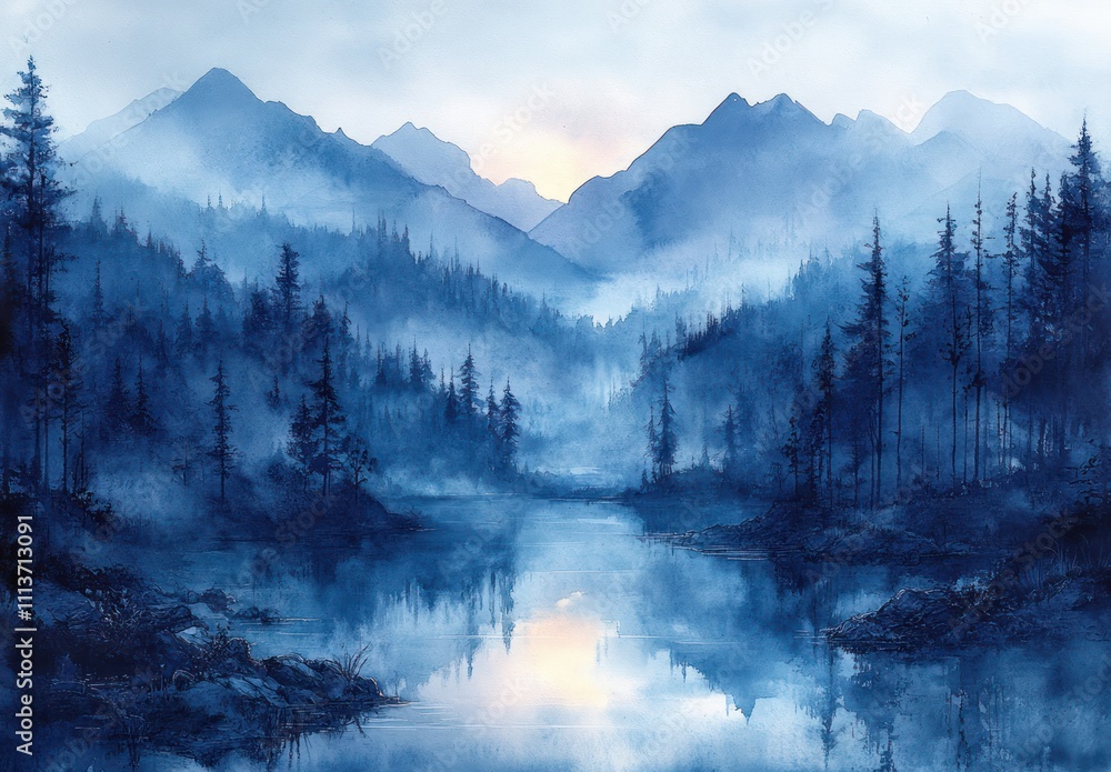 Fototapeta premium Watercolor Landscape Texture Dreamlike Ethereal Background