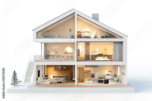 Cutaway illustration of modern house interior