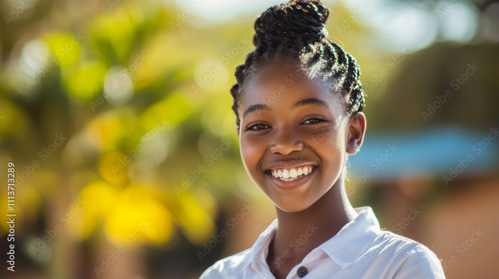 Smiling high school student in sunny outdoor environment Smiling high school student in sunny outdoor environment
