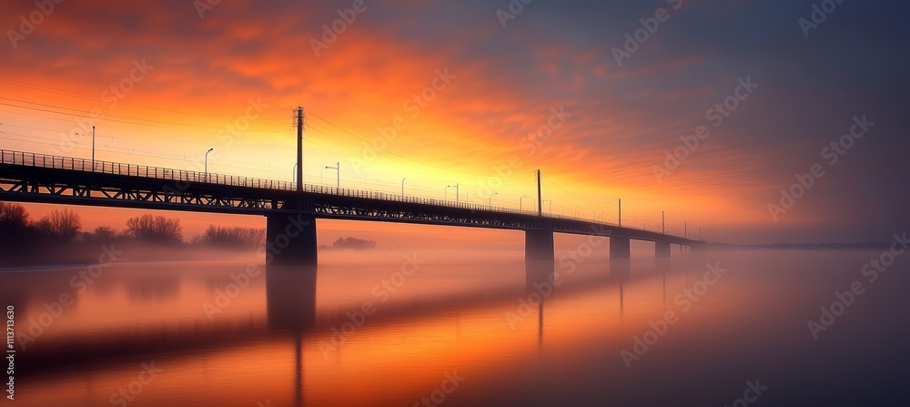 Bridge with sunset or sunrise scene. Generative AI technology.
Bridge with sunset or sunrise scene. Generative AI technology.