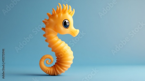 A cartoon seahorse on a blue background.