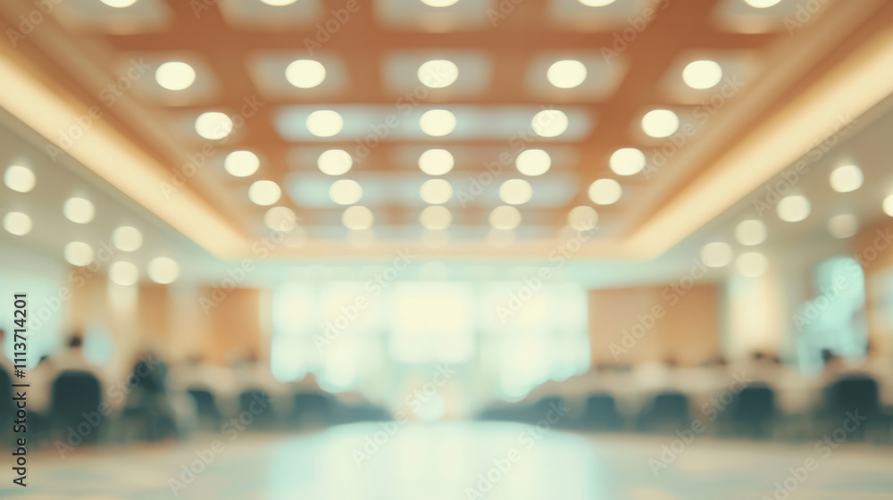 Blurred abstract view of a spacious conference room setup Blurred abstract view of a spacious conference room setup