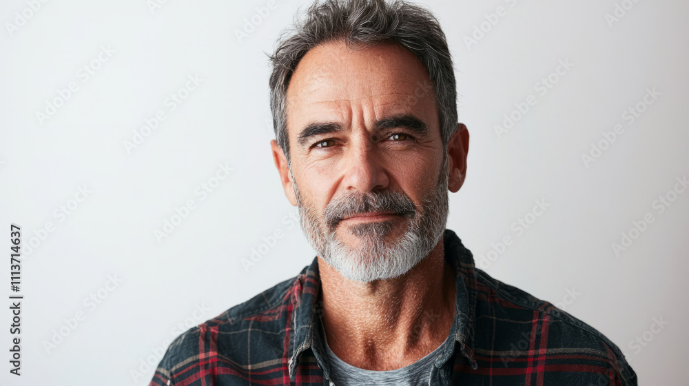 Mature man with grey hair and beard looking at camera Mature man with grey hair and beard looking at camera