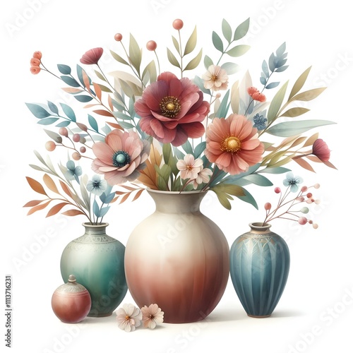 PNG Vase watercolor flower plant art (2)_Nero AI_Photo