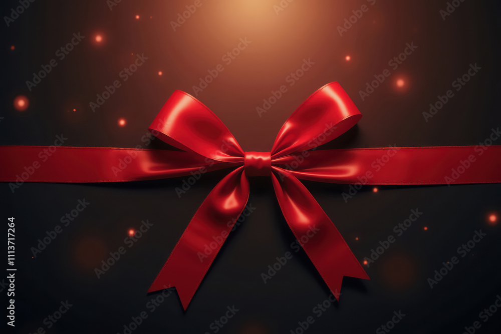 Red ribbon with bow on dark background illuminating festive mood Red ribbon with bow on dark background illuminating festive mood