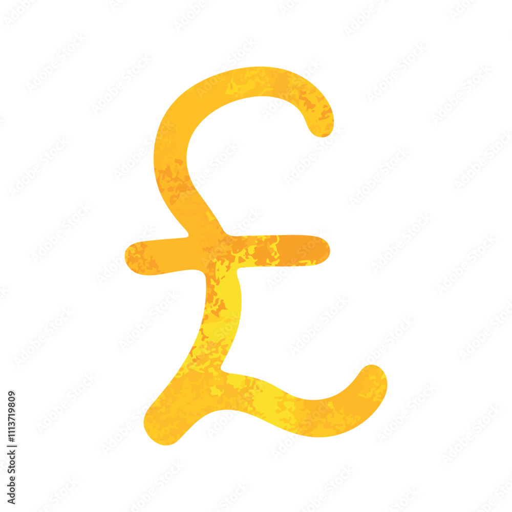 Obraz premium Hand drawn british pound Gold currency symbol Brush stroke doodle Single element for design