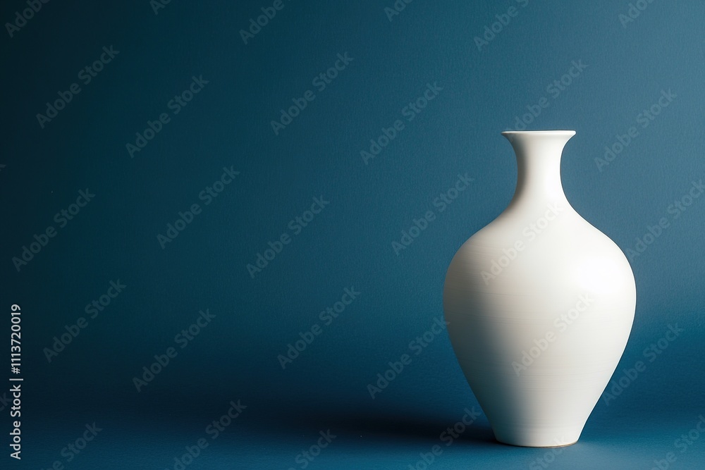 Minimalist white vase on blue background with shadow Minimalist white vase on blue background with shadow