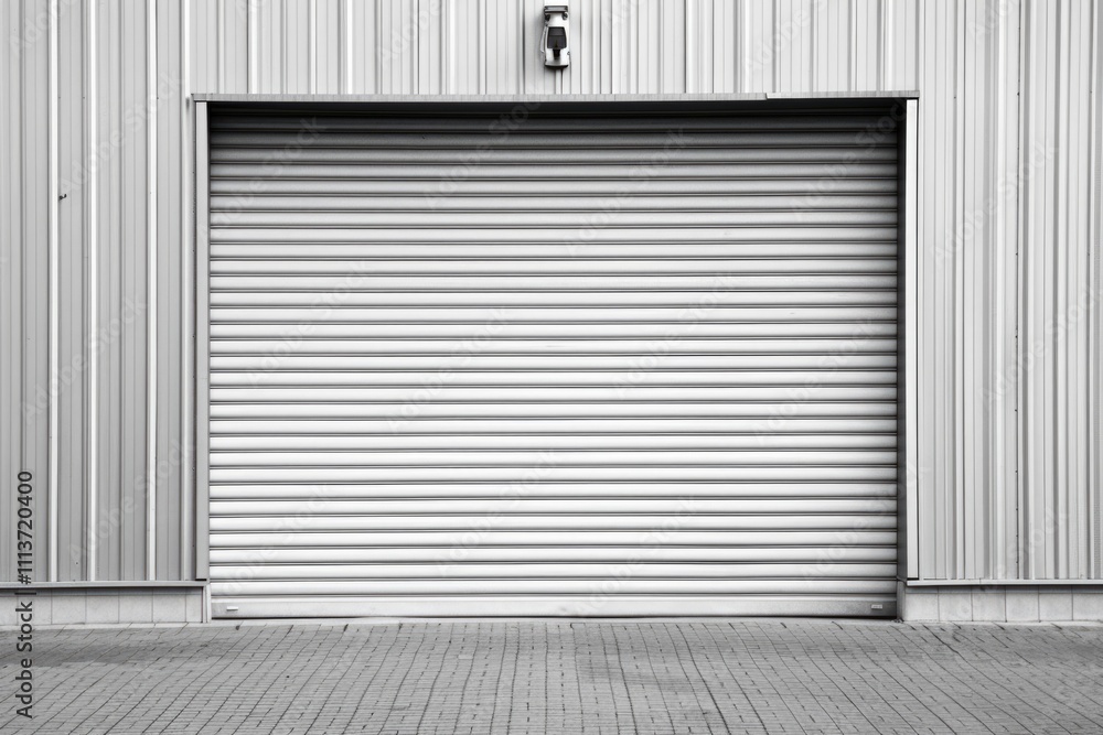 Closed white roller shutter door automatic metal roller door used in factory storage garage.