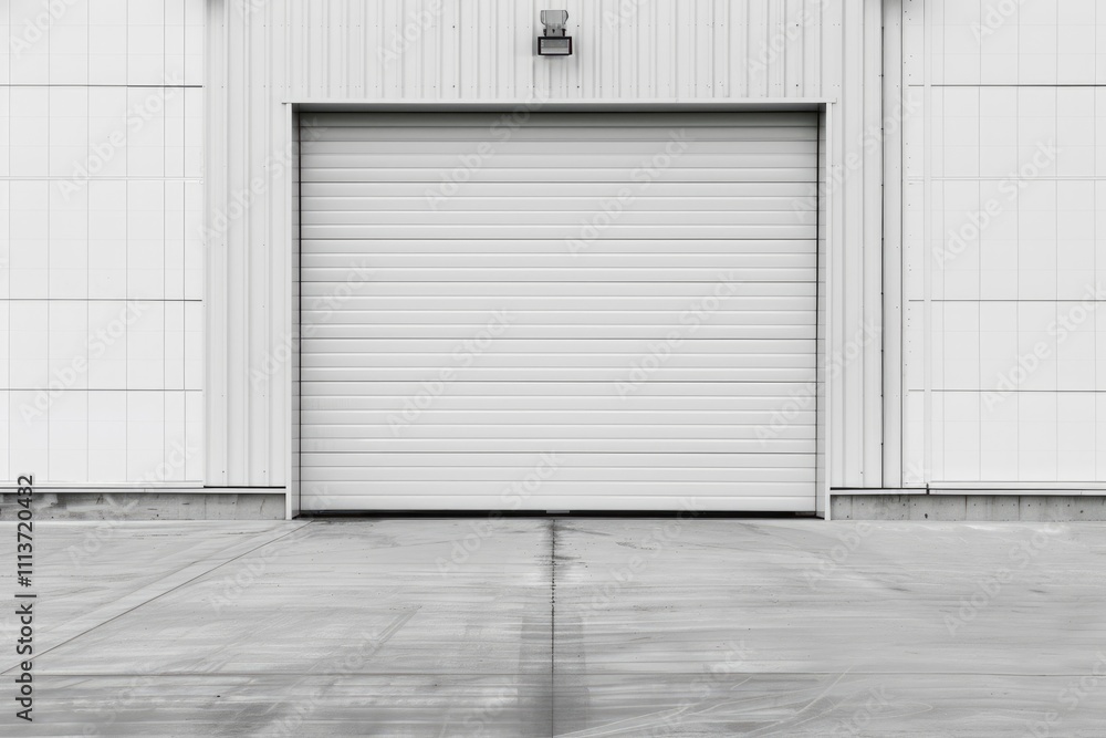Closed white roller shutter door automatic metal roller door used in factory storage garage.