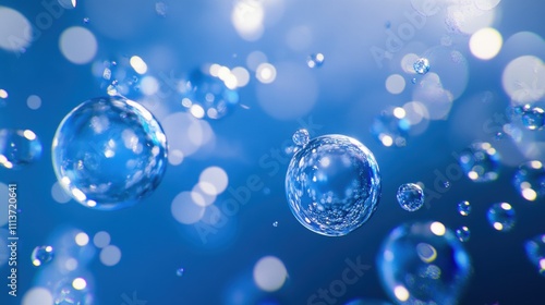 Wallpaper Mural Beautiful close-up of shimmering water bubbles in various sizes against a dreamy blue background. Torontodigital.ca