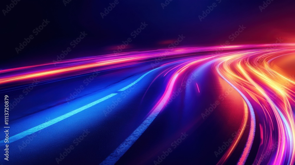 Vibrant light trails on a dark roadway create a dynamic, modern feel, blending blues and pinks in a stunning display. Vibrant light trails on a dark roadway create a dynamic, modern feel, blending blues and pinks in a stunning display.