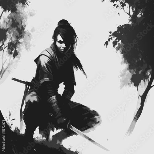 Samurai fighter with sword in hand
