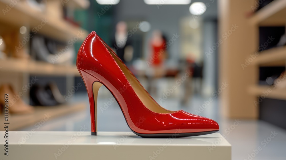 Elegant Red High Heel in a Shoe Store Elegant Red High Heel in a Shoe Store