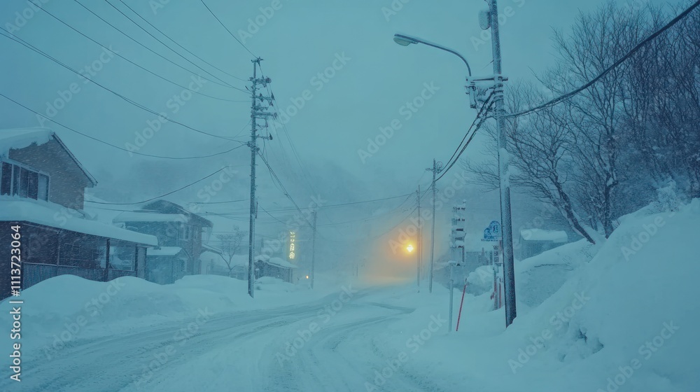 Snowy Street Scene In A Winter Village Snowy Street Scene In A Winter Village