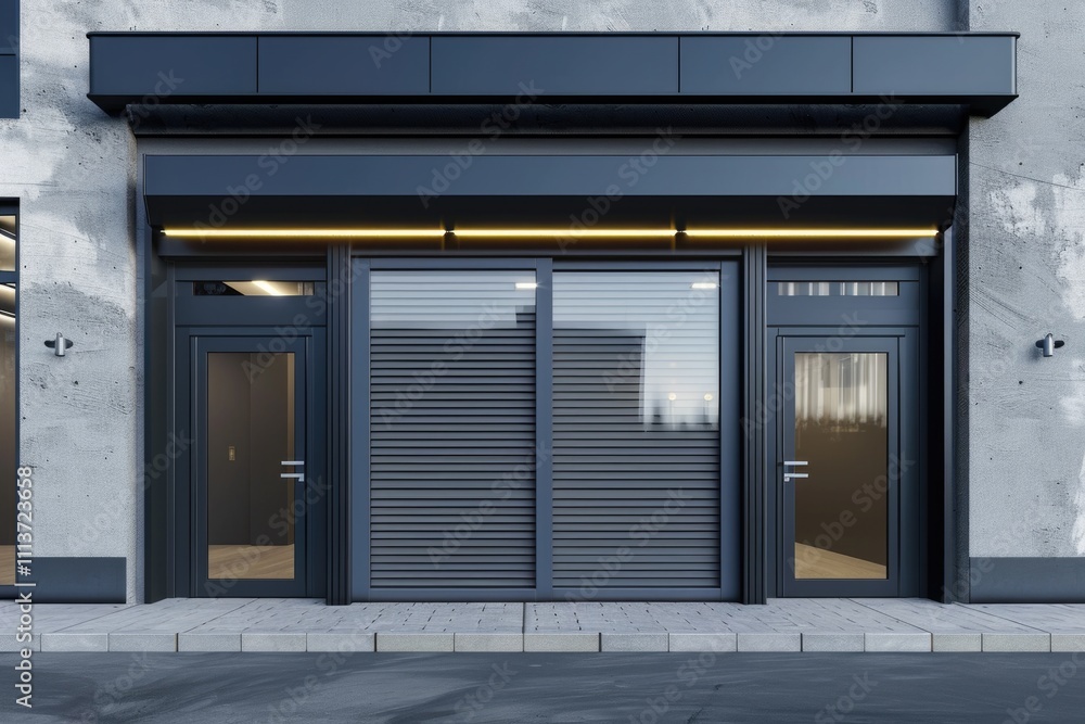 Retail store security with motorized roller shutter door. Retail store security with motorized roller shutter door.