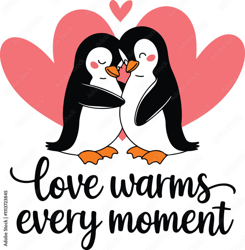 Fototapeta premium Sweet Valentine penguin in Romantic Settings.penguin vector