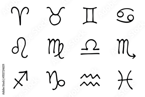 Hand drawn zodiac signs Esoteric symbol doodle set Astrology clipart Elements for design