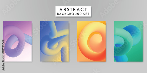 Abstract Gradient Swirl Background Set. Futuristic Cover Templates with Dynamic Fluid Shapes