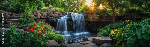 Visitors can enjoy the calming sound of water cascading down Minnehaha Falls as the sun sets, creating a beautiful atmosphere filled with nature’s colors.